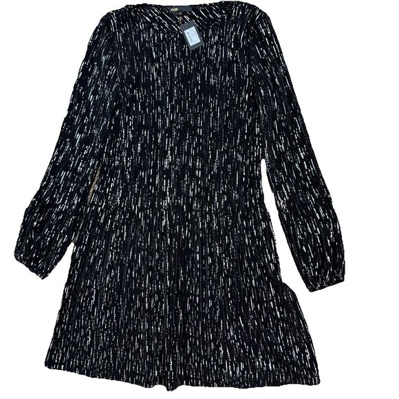 NWT Maje Rocketa Short Pleated Dress Black Silver Lurex Print Womens Size 38 / 8 - Picture 1 of 9